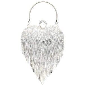 Luxury Silver Heart-Shaped Rhinestone Tassel Evening Clutch Bag for Women
